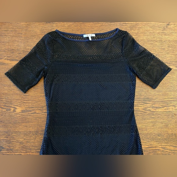 Three Dots Black Lace Overlay On Dark Blue - Size S - NWOT - Picture 4 of 14